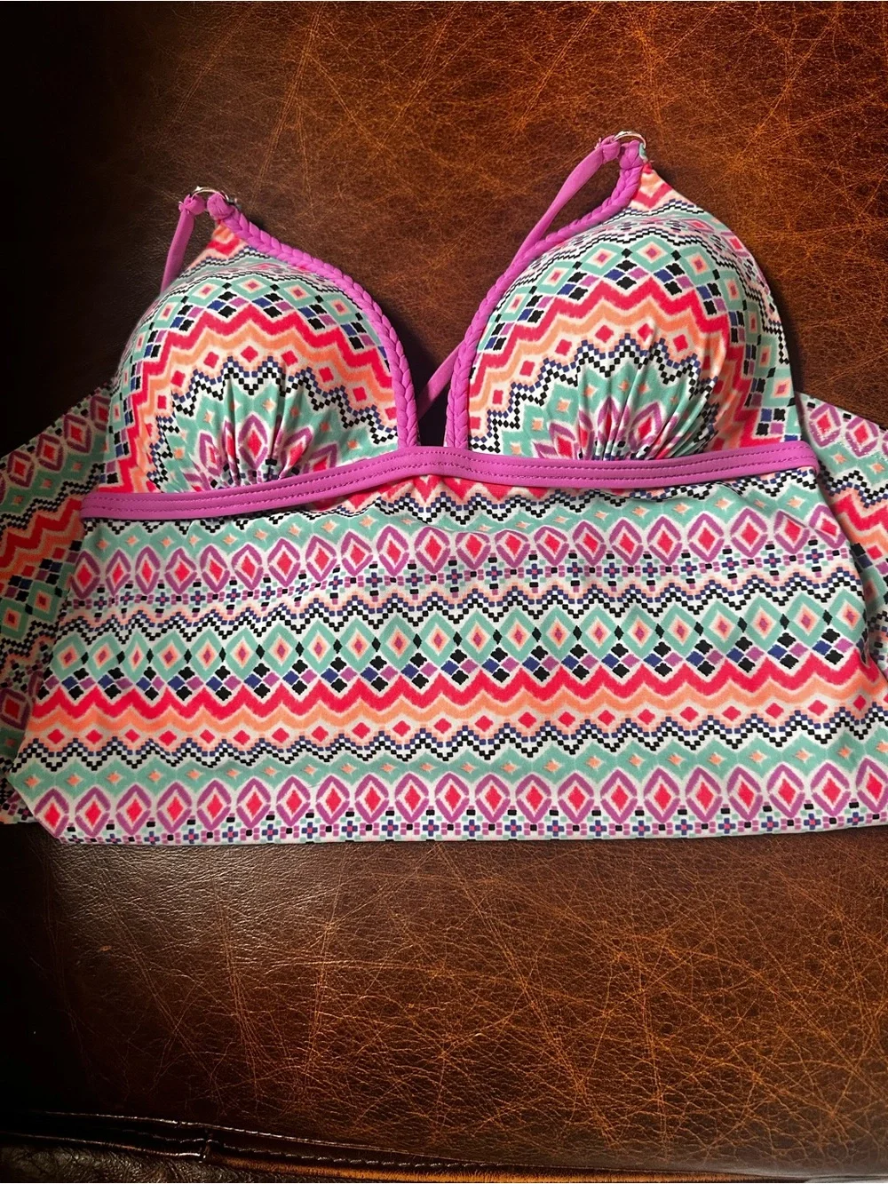 Arizona Jean Company Multicolor Pink Aqua Patterned Bikini Top